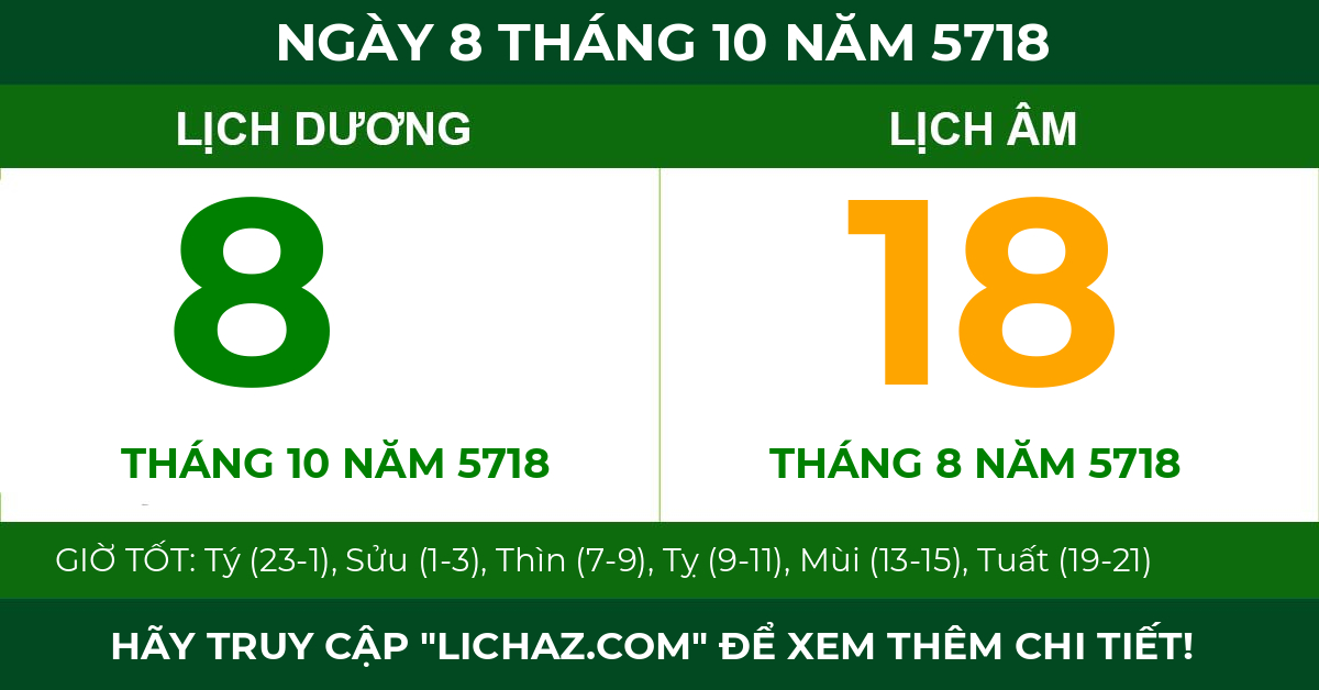 lịch âm ngày 8 tháng 10 năm 5718