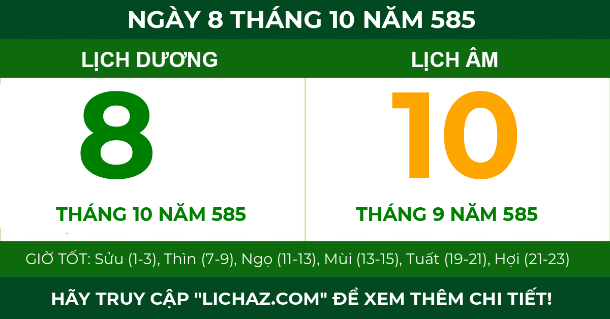 lịch âm ngày 8 tháng 10 năm 585