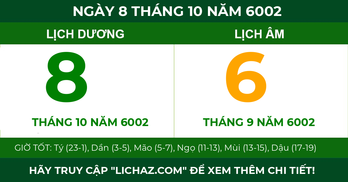 lịch âm ngày 8 tháng 10 năm 6002
