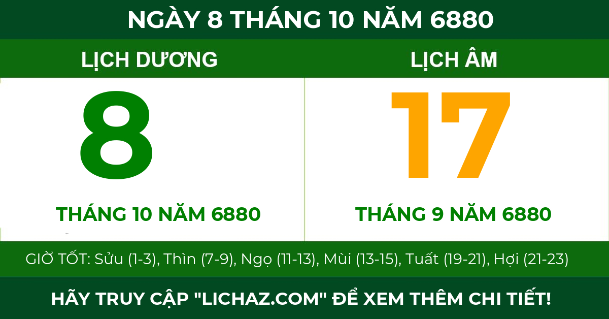 lịch âm ngày 8 tháng 10 năm 6880