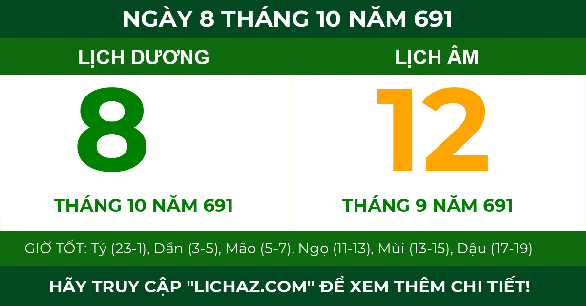 lịch âm ngày 8 tháng 10 năm 691