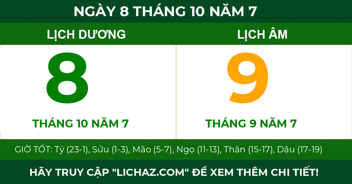 lịch âm ngày 8 tháng 10 năm 7