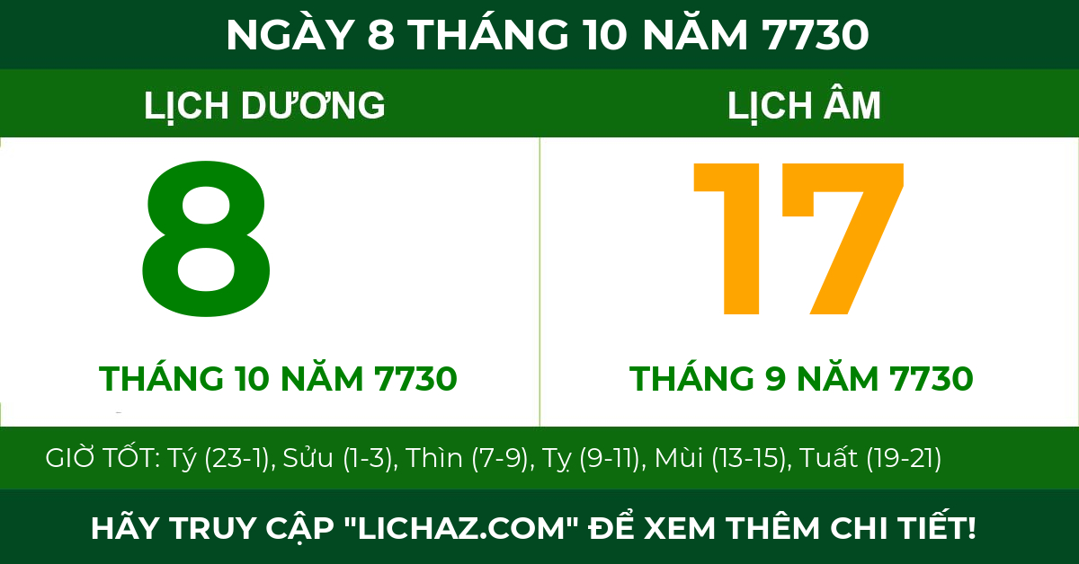 lịch âm ngày 8 tháng 10 năm 7730