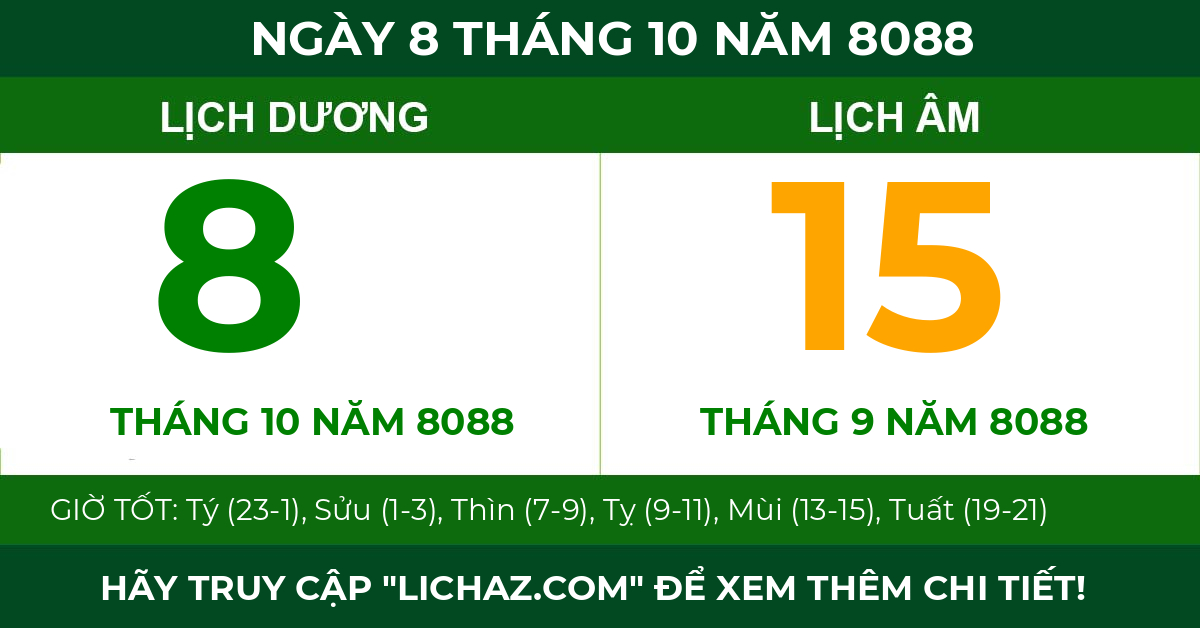 lịch âm ngày 8 tháng 10 năm 8088