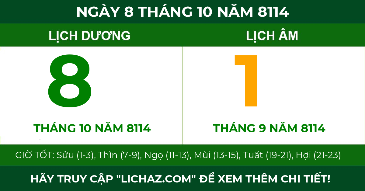 lịch âm ngày 8 tháng 10 năm 8114