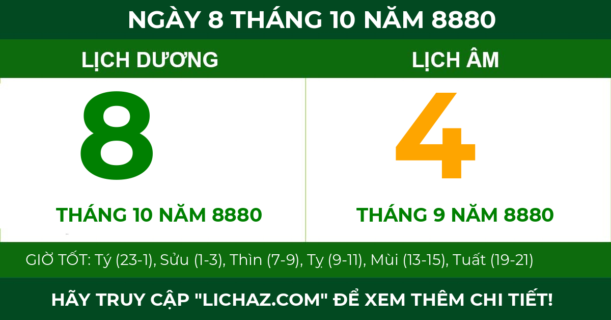 lịch âm ngày 8 tháng 10 năm 8880