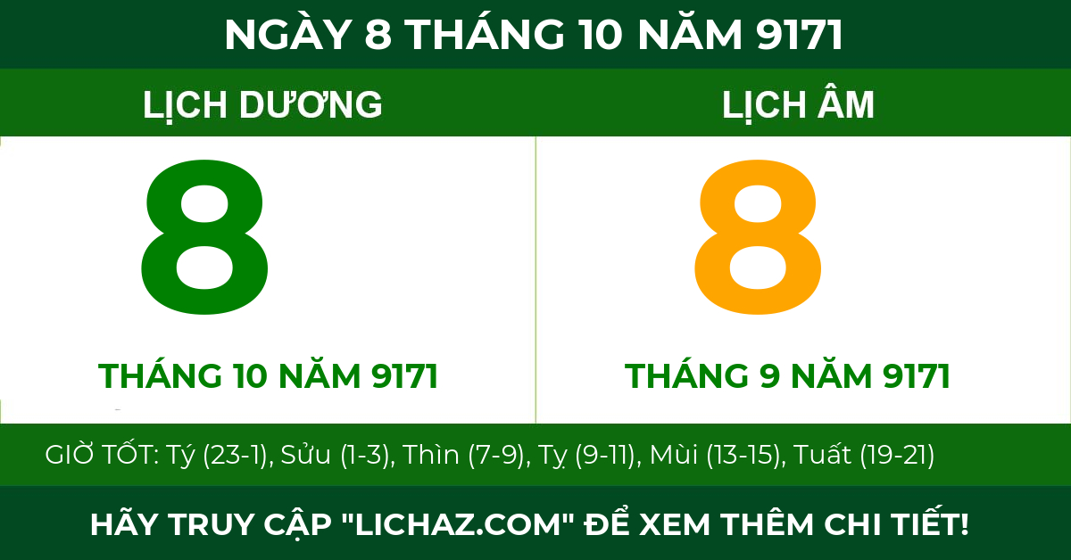 lịch âm ngày 8 tháng 10 năm 9171