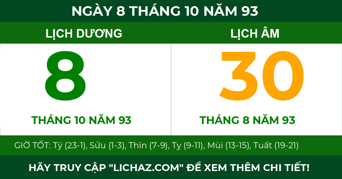 lịch âm ngày 8 tháng 10 năm 93