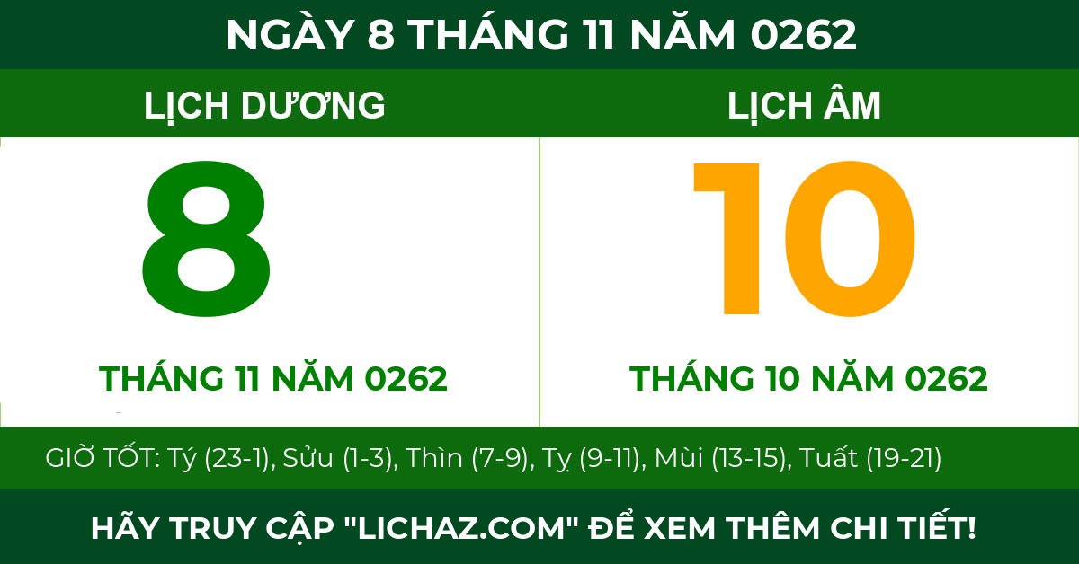 lịch âm ngày 8 tháng 11 năm 0262