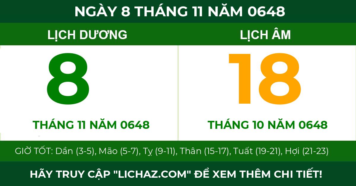 lịch âm ngày 8 tháng 11 năm 0648