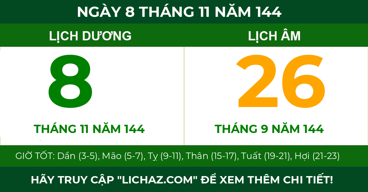 lịch âm ngày 8 tháng 11 năm 144