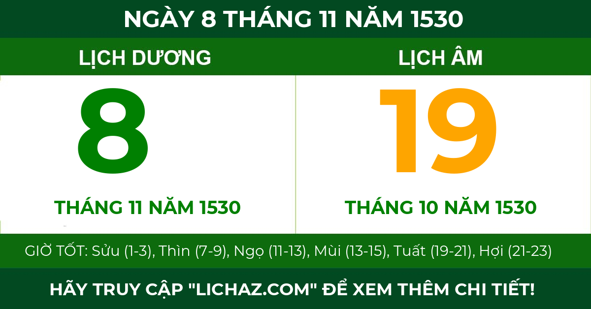 lịch âm ngày 8 tháng 11 năm 1530