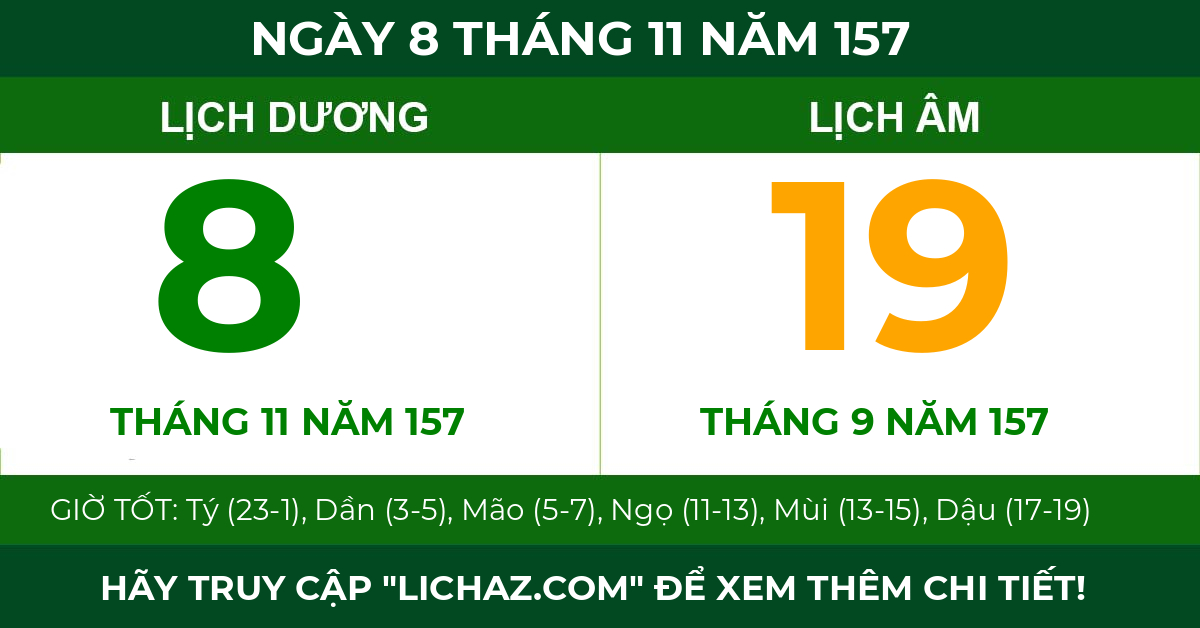 lịch âm ngày 8 tháng 11 năm 157