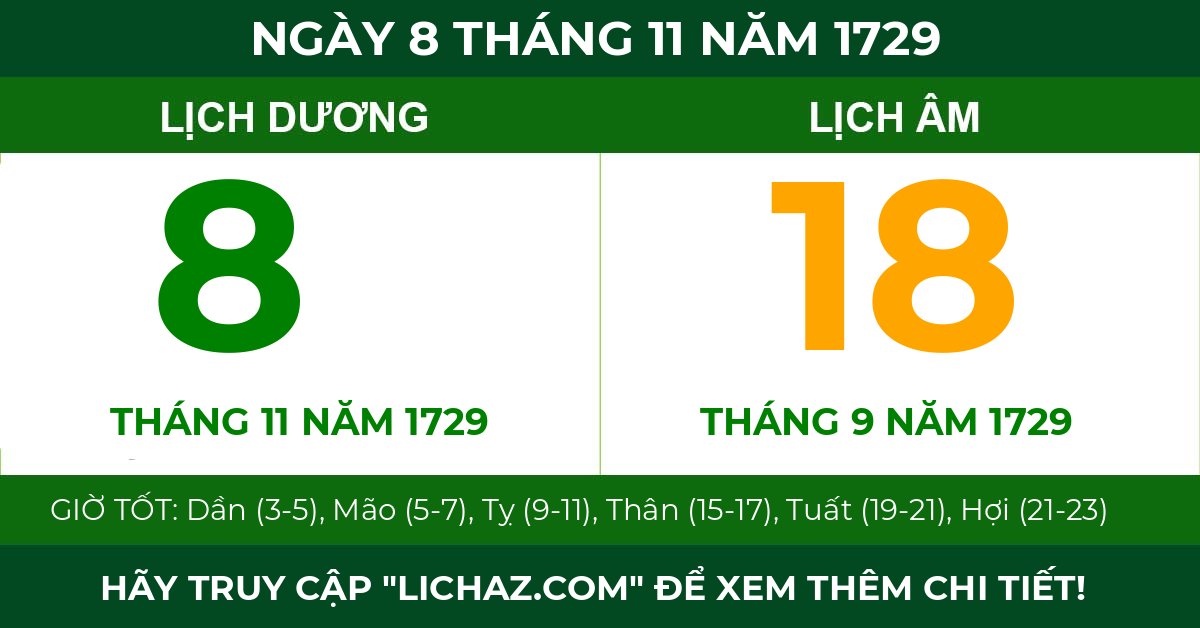 lịch âm ngày 8 tháng 11 năm 1729