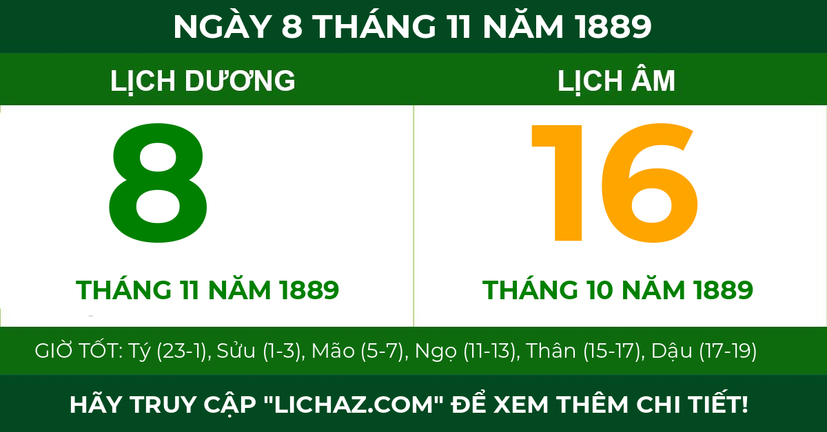 lịch âm ngày 8 tháng 11 năm 1889