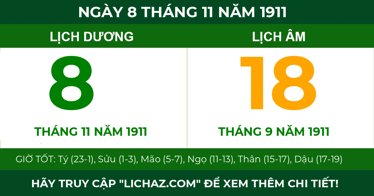 lịch âm ngày 8 tháng 11 năm 1911