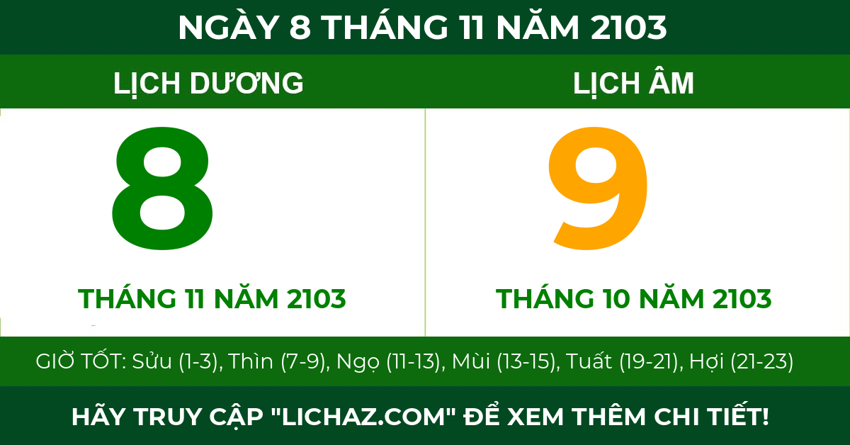 lịch âm ngày 8 tháng 11 năm 2103