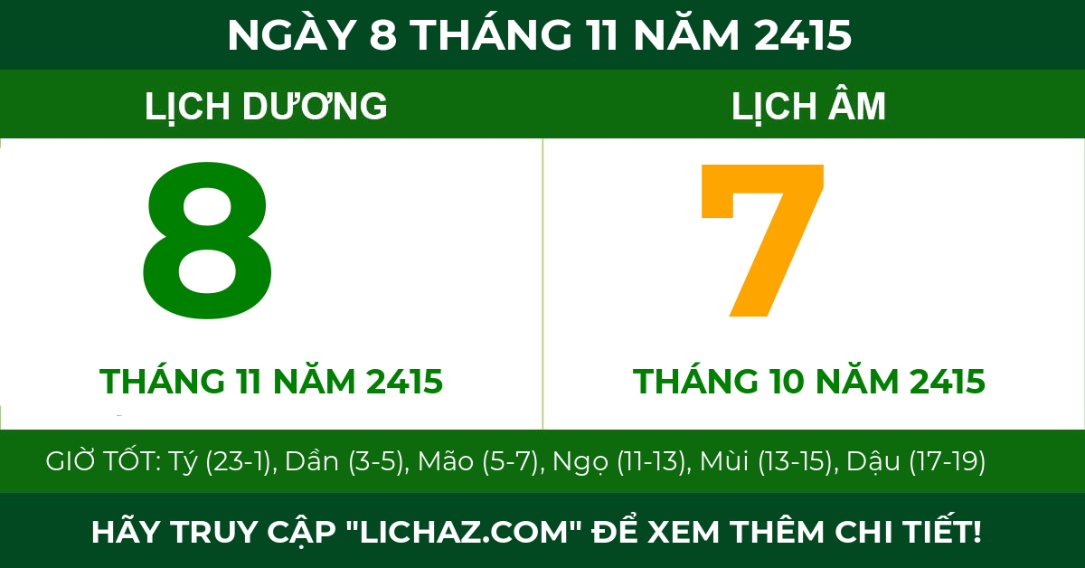 lịch âm ngày 8 tháng 11 năm 2415