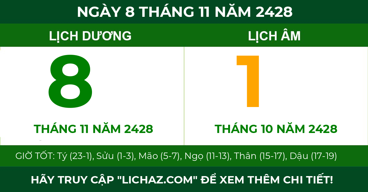 lịch âm ngày 8 tháng 11 năm 2428