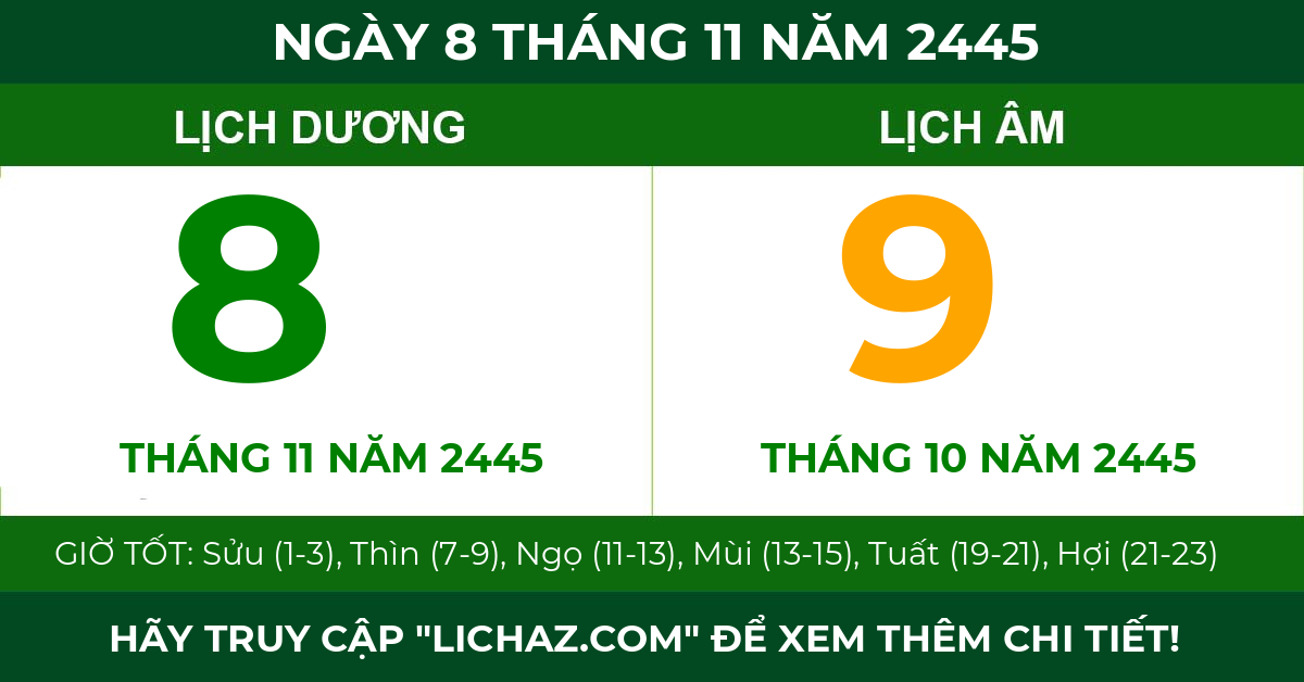 lịch âm ngày 8 tháng 11 năm 2445