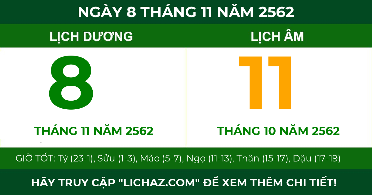 lịch âm ngày 8 tháng 11 năm 2562