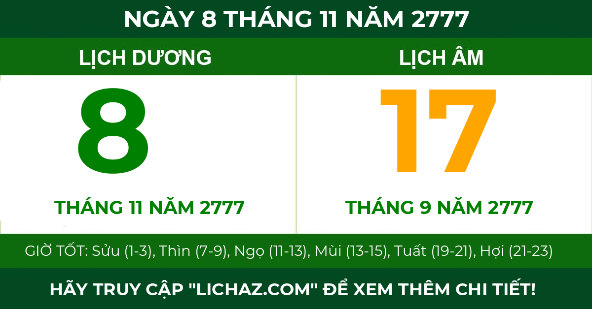 lịch âm ngày 8 tháng 11 năm 2777