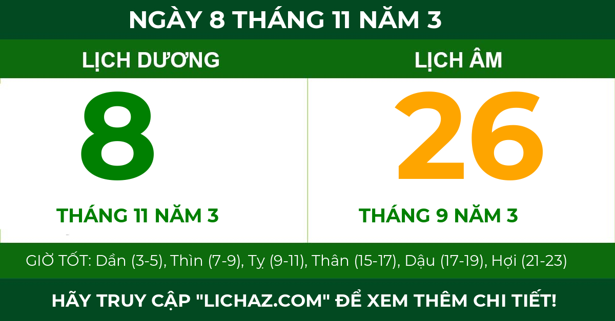 lịch âm ngày 8 tháng 11 năm 3