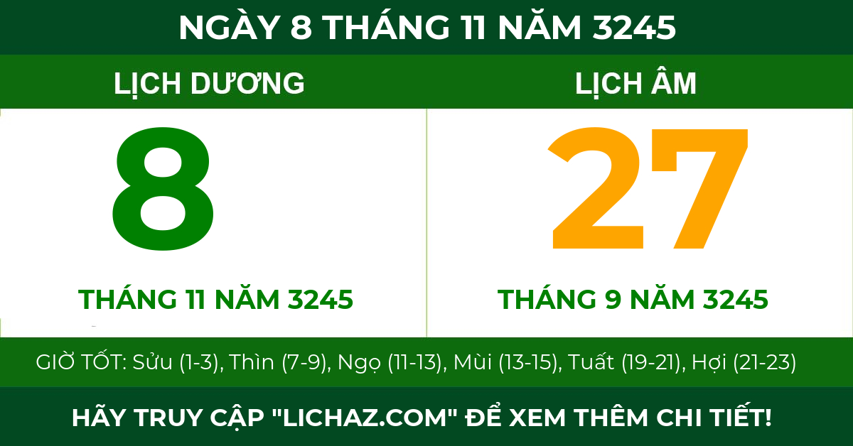 lịch âm ngày 8 tháng 11 năm 3245