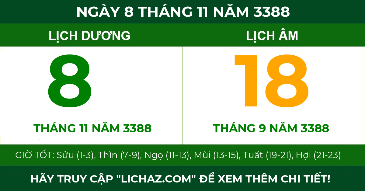 lịch âm ngày 8 tháng 11 năm 3388