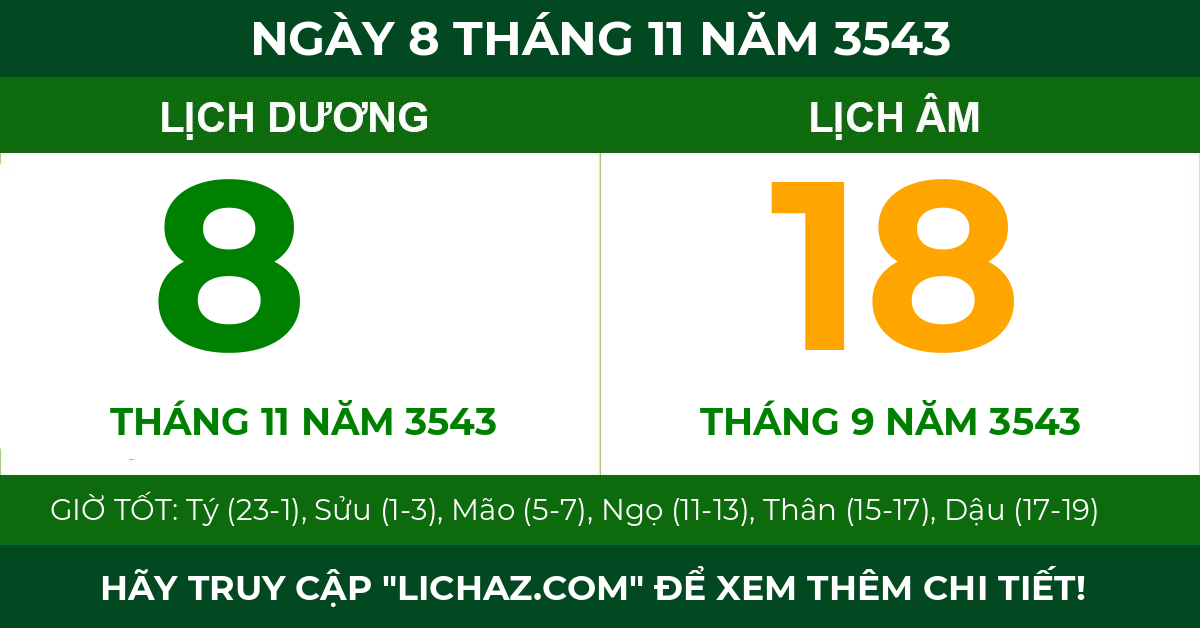 lịch âm ngày 8 tháng 11 năm 3543