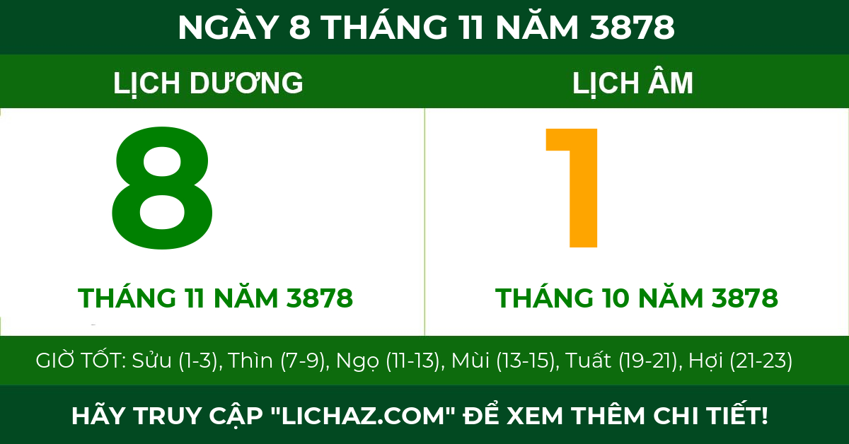 lịch âm ngày 8 tháng 11 năm 3878