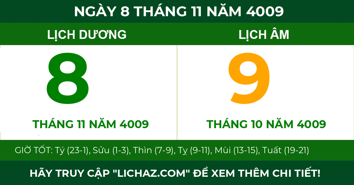 lịch âm ngày 8 tháng 11 năm 4009