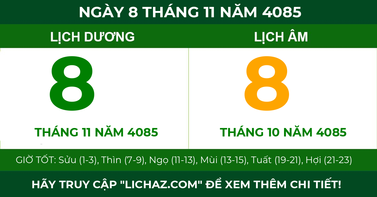 lịch âm ngày 8 tháng 11 năm 4085