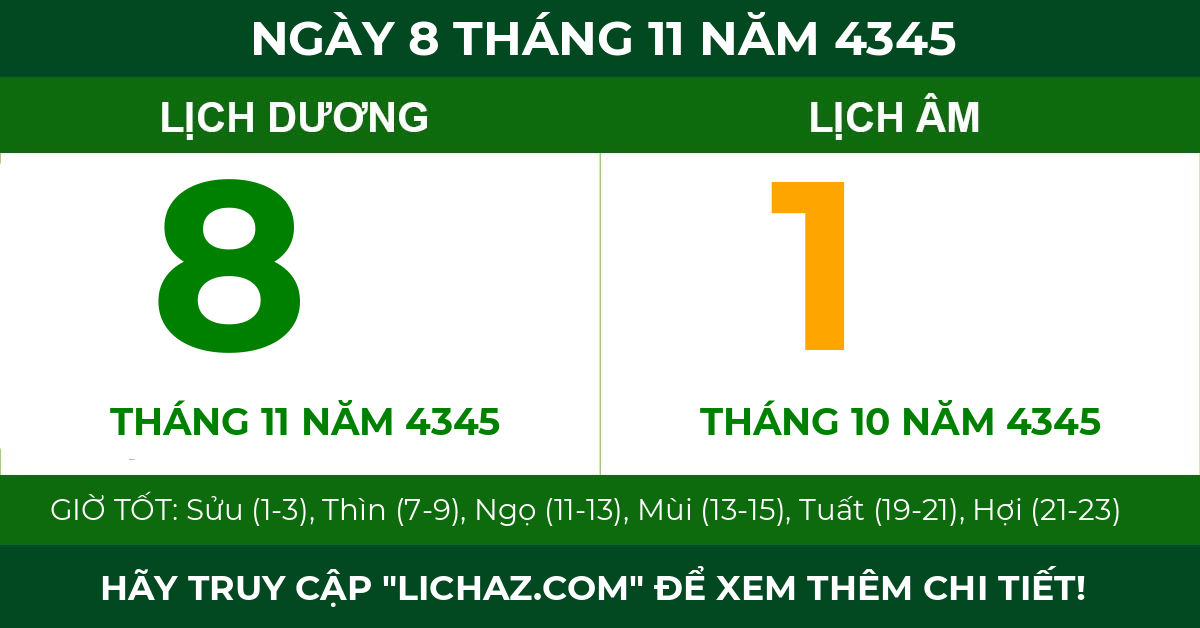 lịch âm ngày 8 tháng 11 năm 4345