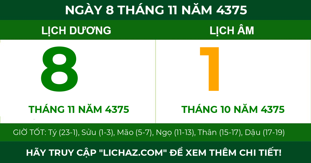 lịch âm ngày 8 tháng 11 năm 4375