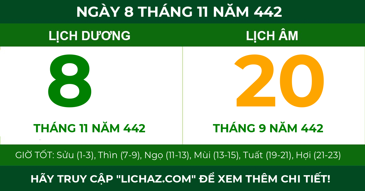 lịch âm ngày 8 tháng 11 năm 442