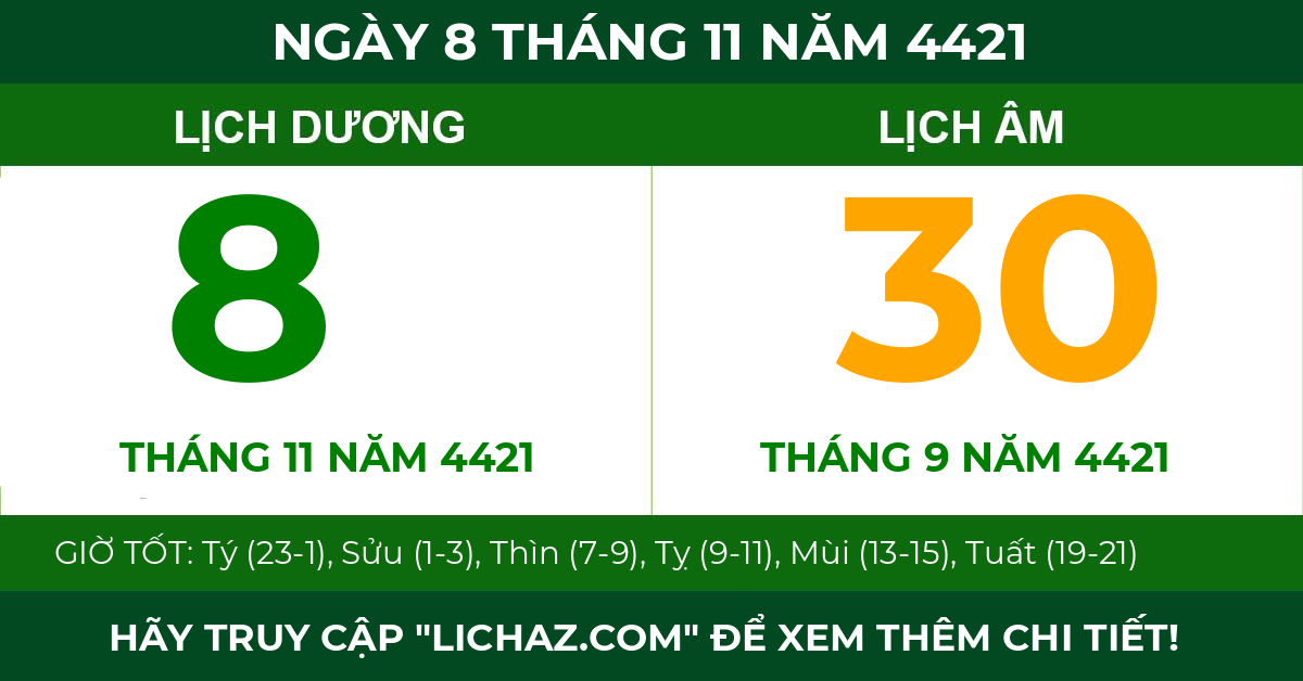 lịch âm ngày 8 tháng 11 năm 4421
