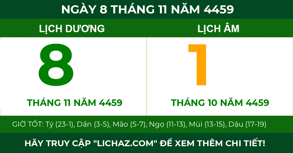lịch âm ngày 8 tháng 11 năm 4459