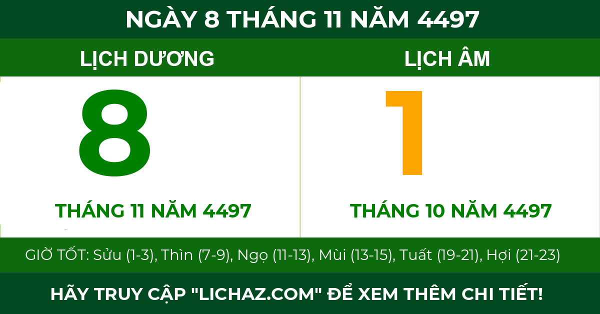 lịch âm ngày 8 tháng 11 năm 4497