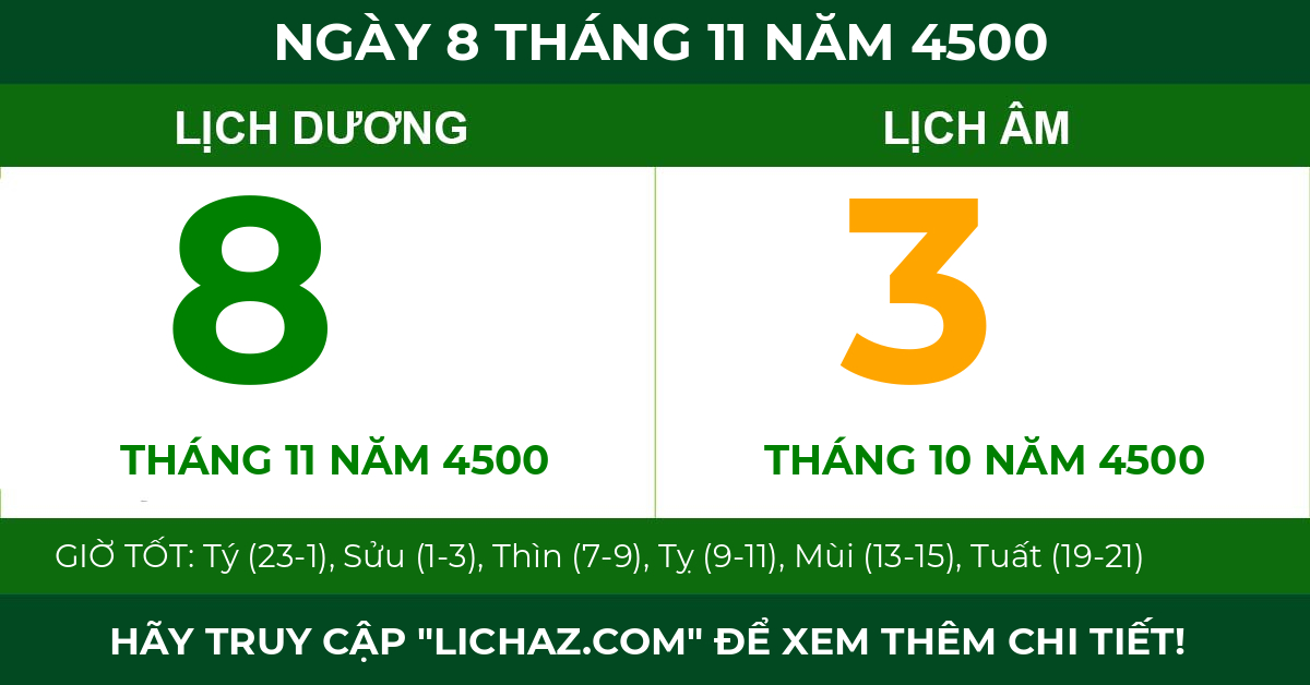 lịch âm ngày 8 tháng 11 năm 4500