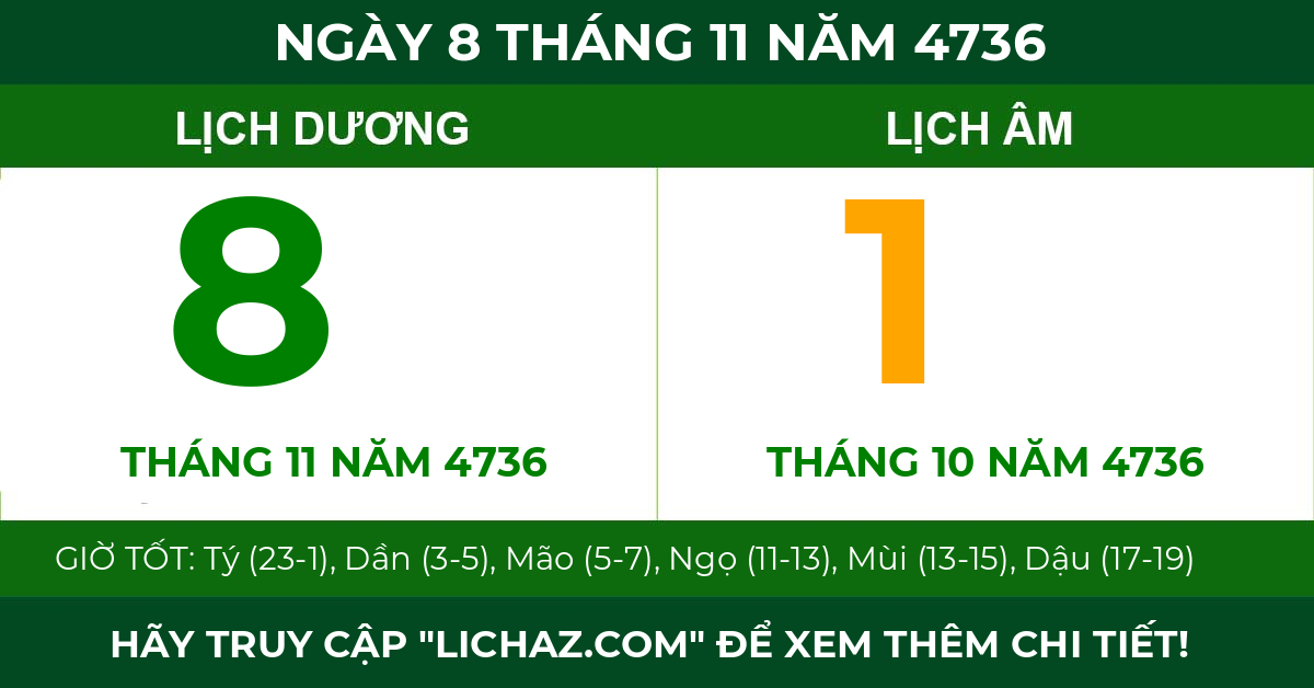 lịch âm ngày 8 tháng 11 năm 4736