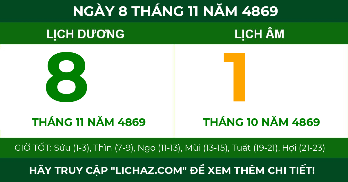 lịch âm ngày 8 tháng 11 năm 4869