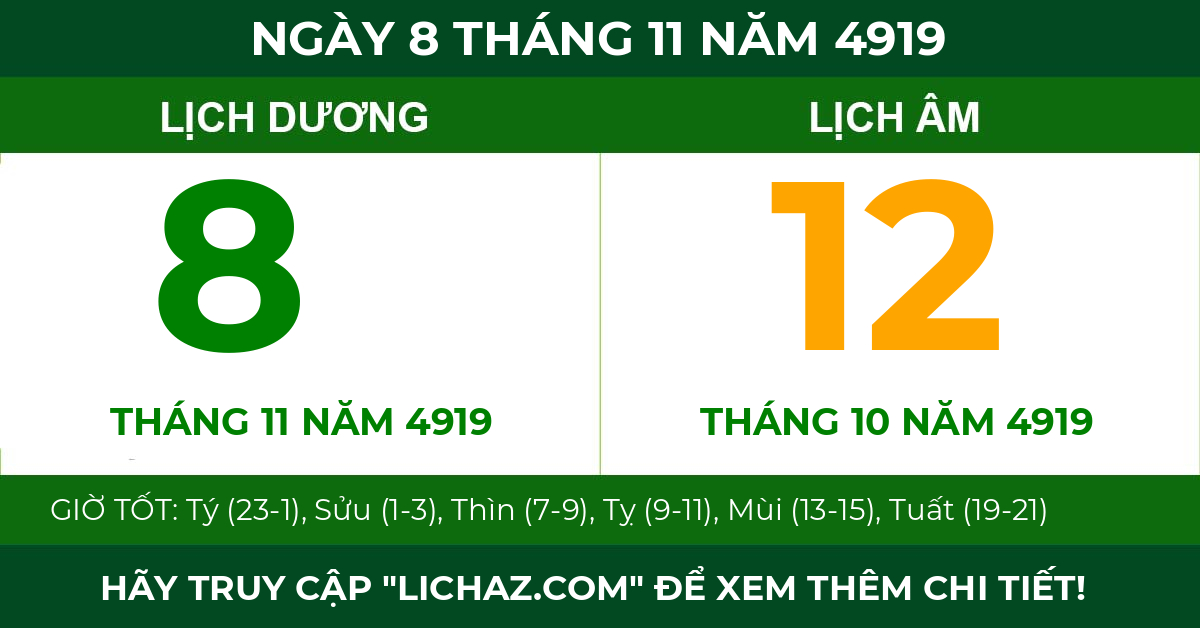 lịch âm ngày 8 tháng 11 năm 4919