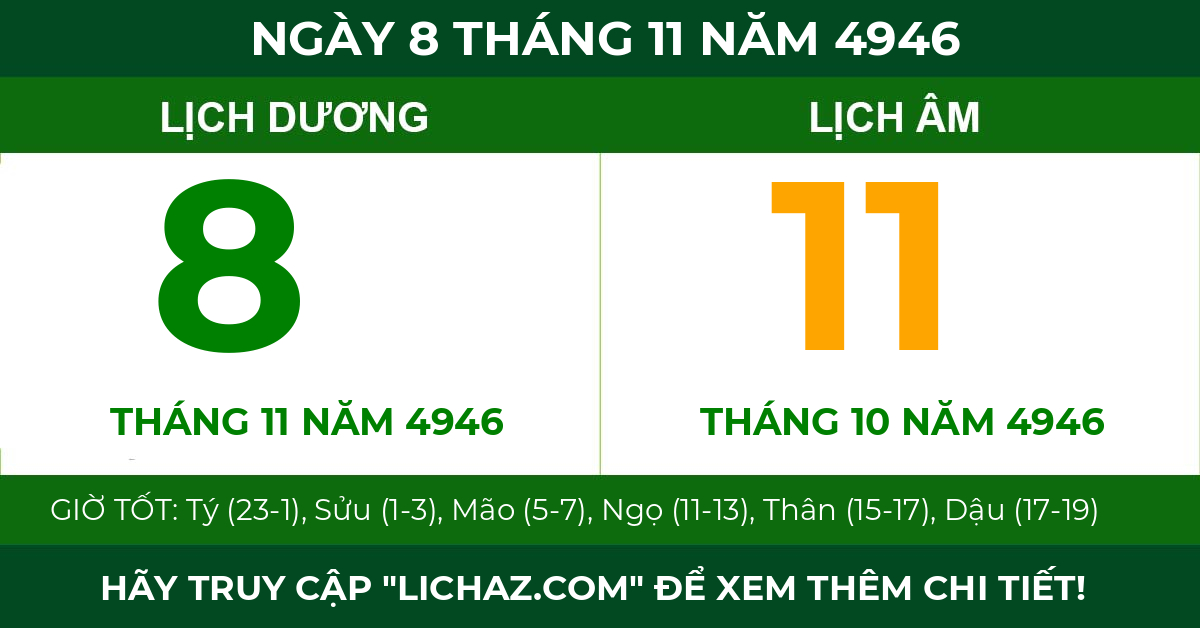 lịch âm ngày 8 tháng 11 năm 4946