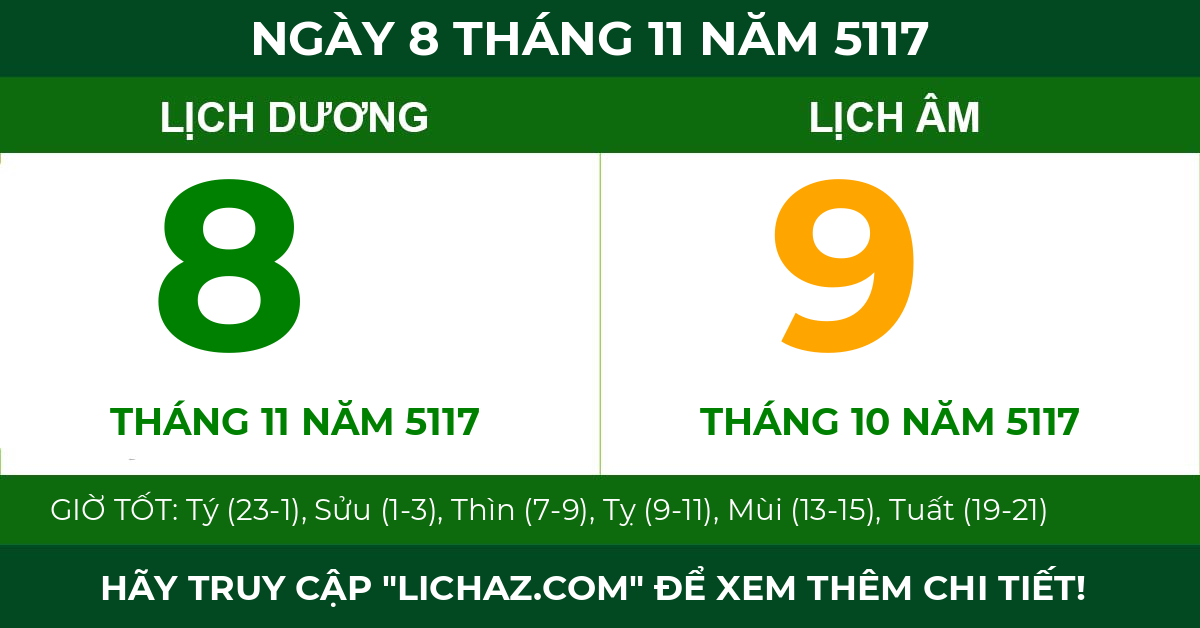 lịch âm ngày 8 tháng 11 năm 5117