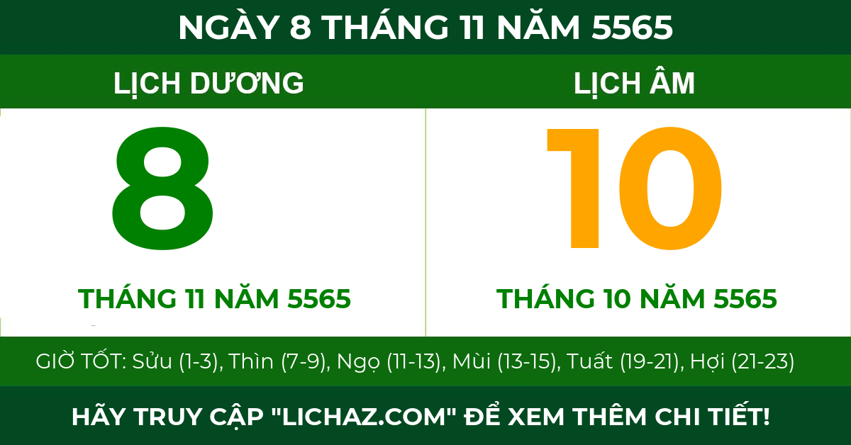 lịch âm ngày 8 tháng 11 năm 5565
