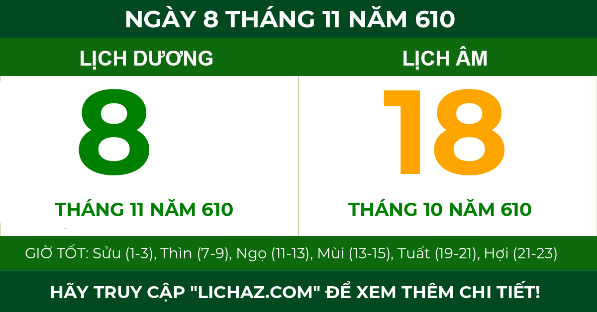 lịch âm ngày 8 tháng 11 năm 610