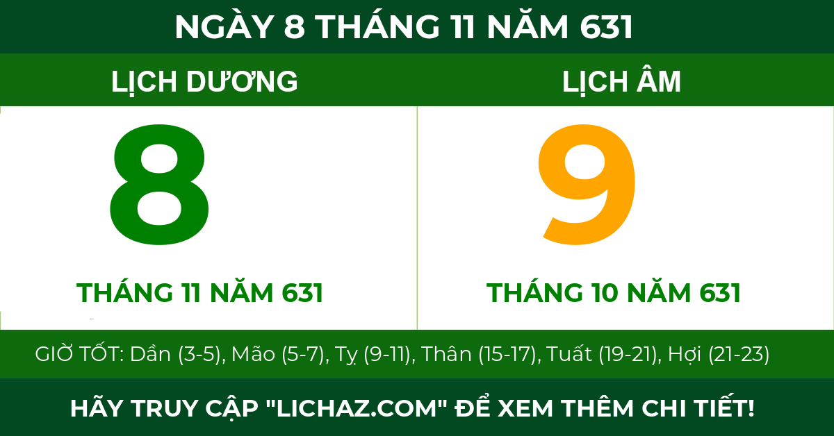 lịch âm ngày 8 tháng 11 năm 631