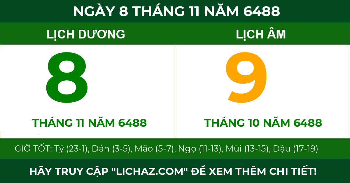 lịch âm ngày 8 tháng 11 năm 6488