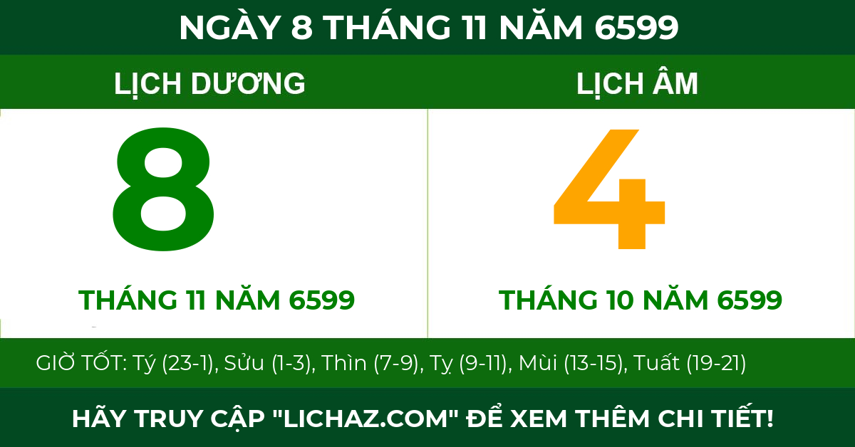 lịch âm ngày 8 tháng 11 năm 6599